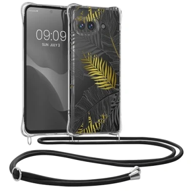 Afbeelding van kwmobile telefoonhoesje geschikt voor Google Pixel 9a Hoesje met telefoonkoord Back cover smartphone Case in geel / grijs transparant