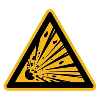 Afbeelding van Sticker Danger Warning NF ISO7010 zelfklevend driehoekig, gelamineerd, water en uv bestendig, explosief materiaal, 25 x cm