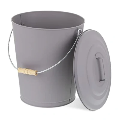 Afbeelding van Relaxdays asemmer met deksel kolenemmer pelletemmer 24 liter metalen emmer grijs