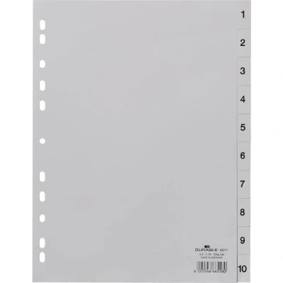 Afbeelding van Durable 6511 Register DIN A4 1 10 Polypropyleen Grijs tabbladen Bedrukte tabs 651110