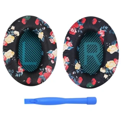 Afbeelding van Vervangende Oorkussens voor Bose QuietComfort 35 (QC35)/Bose Quiet Comfort II (QC35 II) Over ear Hoofdtelefoon van MMOBIEL Protein PU Koptelefoon Earpads Bloemenprint