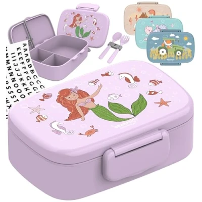 Afbeelding van Bearfoot Lunchbox voor kinderen met vakken, BPA vrij, meisjes en jongens, 100% waterdicht, kleuterschool, school (zeemeermin)
