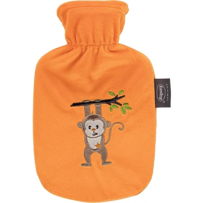 Afbeelding van Fashy kruik 0,8 L met afneembare hoes en geborduurde aap warmwaterkruik 25x16 cm kinderkruik warmwaterzak