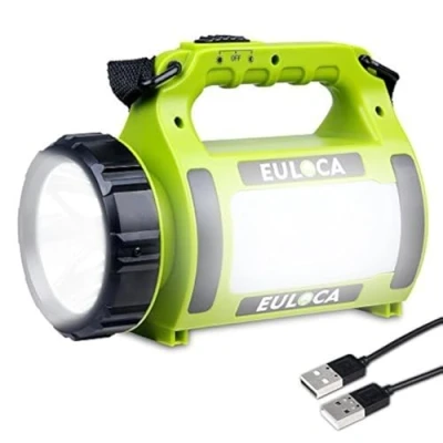 Afbeelding van EULOCA Led handlamp, oplaadbare Cree batterij handlamp met 2600 mAh powerbank, campinglantaarn, dimbare zaklamp incl. 5 lichtmodi, USB kabel voor noodgevallen, camping enz