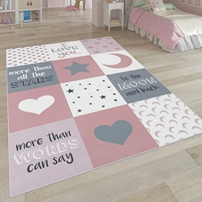 Afbeelding van Paco Home Kindervloerkleed, Kindertijd Met Ster, Maan En Ruitmotieven 180x280 cm