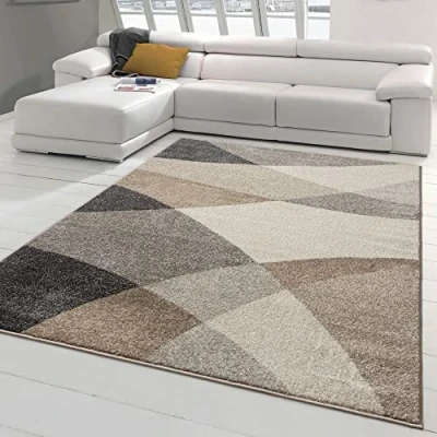 Afbeelding van Teppich Traum Modern woonkamertapijt met abstract patroon, gemakkelijk te reinigen, grijs beige, afmetingen 160 x 220 cm