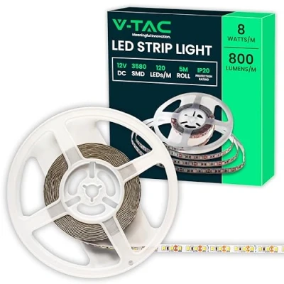 Afbeelding van V TAC SMD 3528 Led strip voor binnen, 8 W, 5 meter, zelfklevende ledstrip huis, keuken, slaapkamer, binnenomgevingen, ledstrips 800 lumen, stroomvoorziening 12 V, licht