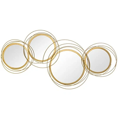 Afbeelding van HOMCOM Set van 4 ronde gouden metalen spiegels 107 x 56 cm