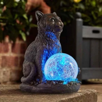 Afbeelding van Garden Mile Fantastisch kattenbeeld op zonne energie met veelkleurige ledlampen, weerbestendig en duurzaam, voor tuin, terras, woondecoratie (mystieke kat)