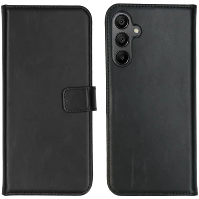 Afbeelding van Selencia Hoesje Geschikt voor Samsung Galaxy A15 (5G) / (4G) Met Pasjeshouder Echt Lederen Bookcase Zwart