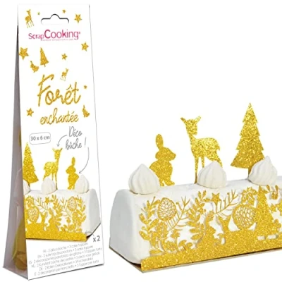 Afbeelding van SCRAP COOKING Deco Enchanted Forest Log Kerstdecoratieset voor taart, gebak, dessert, verjaardag taartdesign 4915