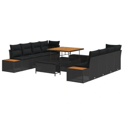 Afbeelding van vidaXL 11 Delige Tuin Sofa Set met Kussens Zwart Poly Rattan Acacia