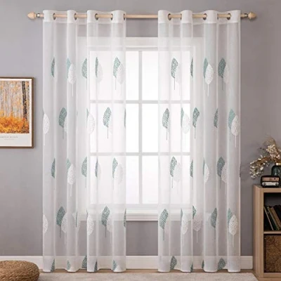 Afbeelding van MIULEE Woonkamer Gordijn Beautiful Sheer met Boom Ontwerp, Eyelet Gordijn, Decoratief Set van 2 Geborduurde Raamgordijnen voor Slaapkamer, 2X 140x260CM, Grijs +