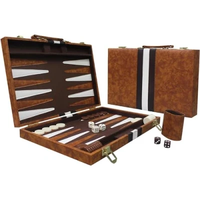 Afbeelding van TINMAGI backgammon set, complete set met dobbelbekers voor volwassenen, hoogwaardig leren etui, draagbaar en op reis