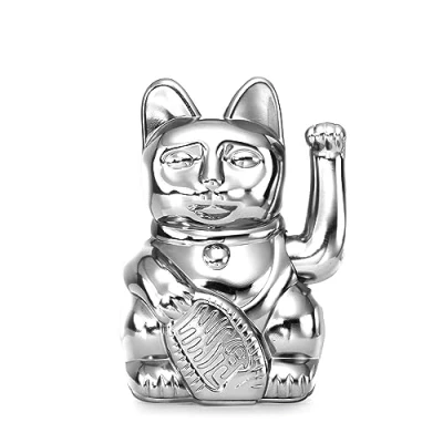 Afbeelding van DONKEY Lucky Cat Cosmic Edition Mercury Shiny Silver Maneki Neko 15 cm in geschenkverpakking