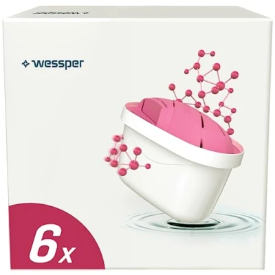 Afbeelding van Wessper 6 filterpatronen voor waterkaraf, AquaMax magnesiumfilter, actieve koolfilter, compatibel met Brita Maxtra Plus, Phillips, PearlCo