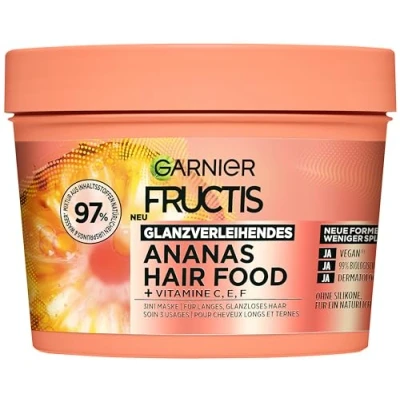 Afbeelding van Garnier Fructis Ananas haarmasker voor lang en dof haar, meer flexibiliteit tegen minder gespleten haarpunten, extra lipidencomplex, biologisch ananasextract, siliconenvrij, 3