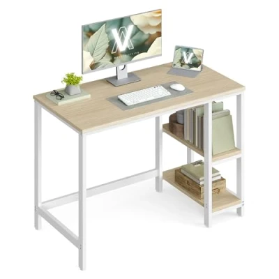 Afbeelding van VASAGLE Computerbureau 100 x 50 76 cm, moderne stijl, voor kantoor, slaapkamer, woonkamer, natuurbeige, parelwit, LWD046L01