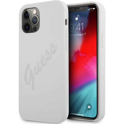 Afbeelding van GUESS Silicone Vintage Backcase Hoesje Geschikt Voor iPhone 12 Pro Max Grijs