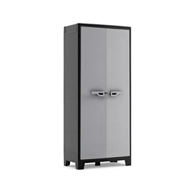 Image de Kis Armoire Haute TITAN en Résine Multifonctions Étagères et Pieds Ajustables, Poignée Soft Touch Charnières metallique IPX3 Cuisine, Garage, Atelier, Noir/Gris, 80 x 44 182 cm, 1