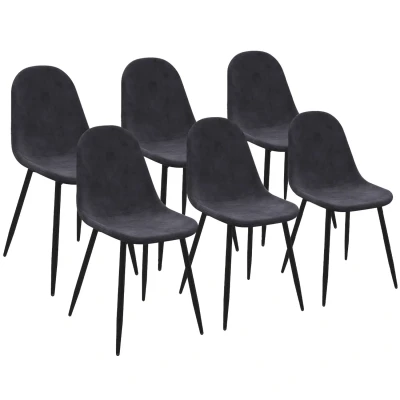Afbeelding van Set van 6 DALI donkergrijze fluwelen eetkamerstoelen