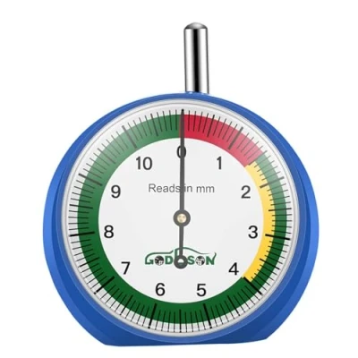 Afbeelding van GODESON Bandendiktemeter in MM met zwarte wijzerplaat, professioneel voor motorfietsen, auto&#039;s, vrachtwagens en bussen.
