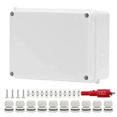 Afbeelding van IP65 waterdichte aftakdoos, opbouwmontage, aftakdoos van ABS, elektrische behuizing, kabelaansluiting buiten, 15 x 11 7 cm, aansluitdoos voor Ø 6 12 mm