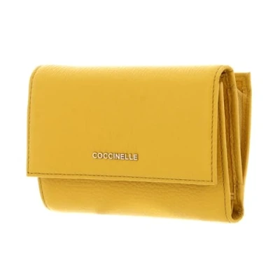 Afbeelding van COCCINELLE Leren Portemonnee Metallic Soft Wallet Grainy Leather Soleado Geel