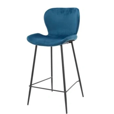 Afbeelding van AnLi Style Barstoel velvet ronde buis blauw velours