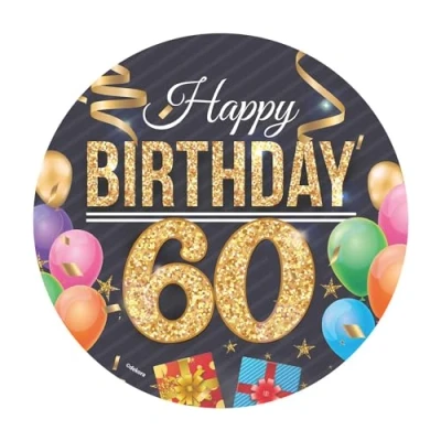 Afbeelding van Dekora, Happy Birthday 60 taartdecoratie voor de 60e verjaardag van eetbare hostie ronde schijf 20 cm