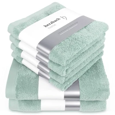 Afbeelding van herzbach home Handdoekenset van 100% katoen, zacht en absorberend, mint