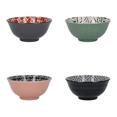 Afbeelding van KitchenCraft 4 Keramische Kommen in Geschenkverpakking Ideaal Voor Roomijs Soep en Meer &#039;Designed For Life&#039; Designs