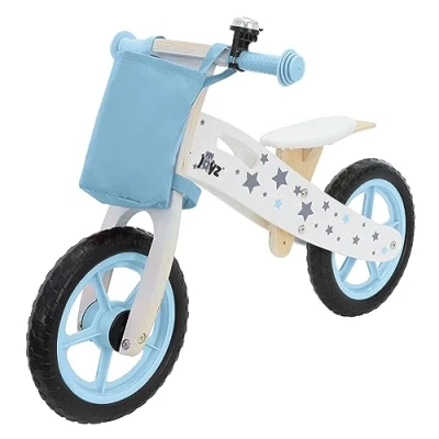 Afbeelding van Joyz Mini loopfiets van hout, blauwe evenwichtsfiets, leerfiets voor kinderen vanaf 2 jaar, verstelbare zitting, lekvrije EVA wielen, 11 inch, stoffen tas, bel, transportgreep, educatieve driewieler