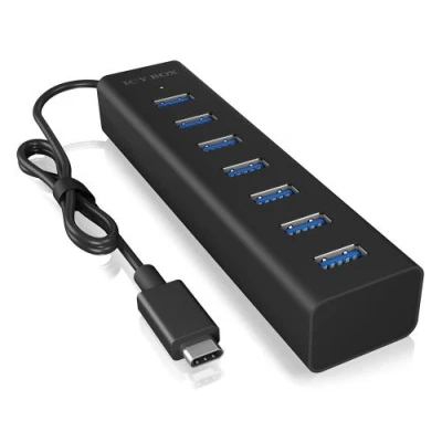 Image de Icy Box hub1409 U3 4 voies de Connexion Hub USB (Type A) avec x ports 3.0 A), câble intégré (40 cm), aluminium, noir type C 7x