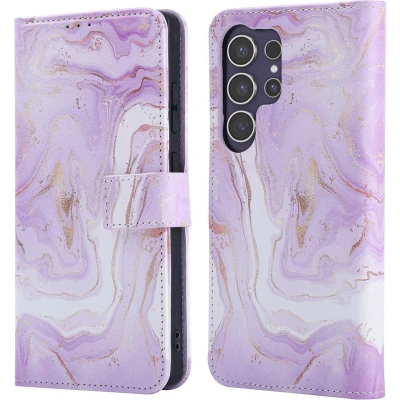 Afbeelding van imoshion Hoesje Geschikt voor Samsung Galaxy S25 Ultra Met Pasjeshouder Design Bookcase smartphone Meerkleurig / Purple Marble