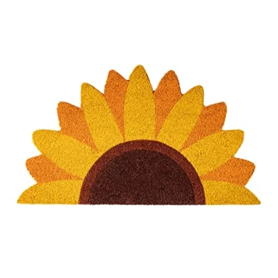 Afbeelding van Fisura Deurmat &quot;Zonnebloem&quot; in kokosnoot met antislip pvc achterkant. Entreemat originele vorm. Afmetingen: 70 x 40 1,5 cm, geel.