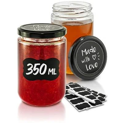 Afbeelding van 12 waakpotten met deksel, 350 ml, etiketten en stift, luchtdicht, waterdicht, ideaal om cadeau te geven