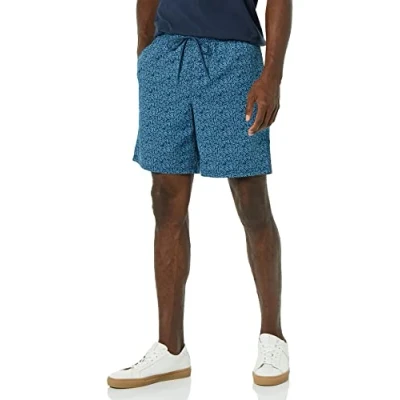 Image de Amazon Essentials Short de marche pour homme avec cordon serrage (disponible en grande taille), imprimé feuilles palmier bleu marine, taille M