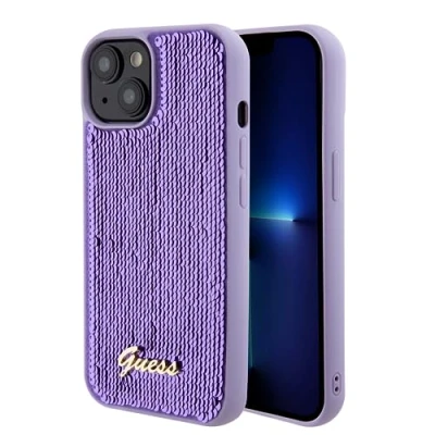 Afbeelding van Guess Sequins Script Logo Back Case Geschikt voor Apple iPhone 15 (6.1&quot;) Paars