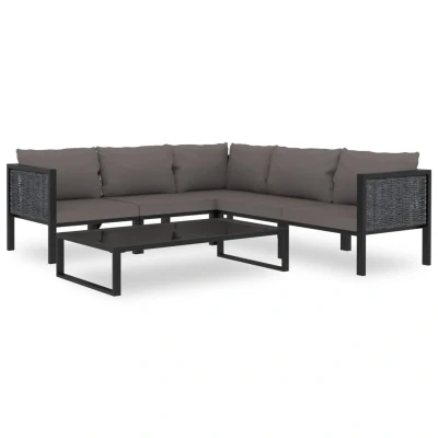 Afbeelding van 6 delige Loungeset met kussens poly rattan antraciet