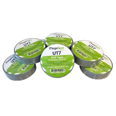 Afbeelding van Megatape UT7 PVC Tape 19mm X 20mtr. Grijs. Grijs (8 Rollen)
