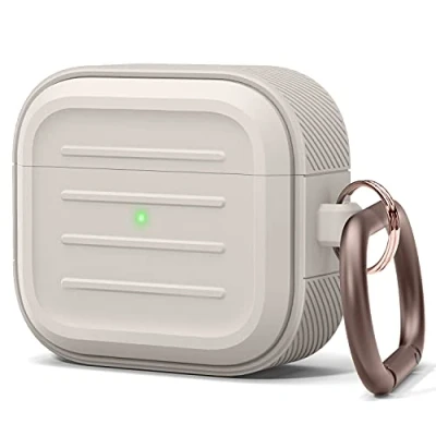 Afbeelding van elago Gewapende beschermhoes met sleutelhanger, compatibel AirPods 3, ondersteunt draadloos opnieuw opladen, schokbestendig en biedt volledige bescherming (Stone)