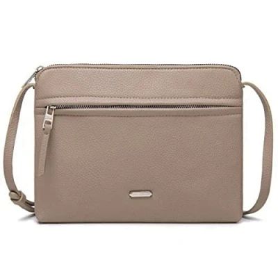 Afbeelding van David Jones Schoudertas voor dames, platte tas, kleine handtas, schoudertas, kunstleer, klassiek, elegant, 2 vakken, telefoontas, winkelen, reizen, bruin, bruin