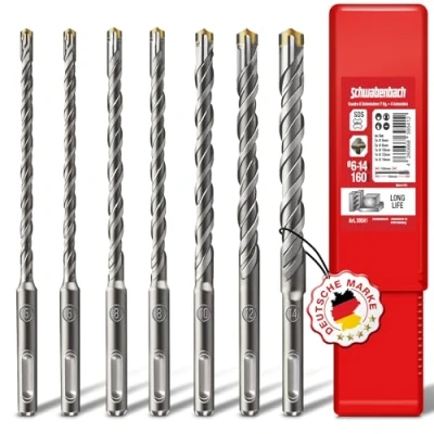 Afbeelding van SCHWABENBACH ® SDS PLUS Beton Boor bitset Super 7st. 6 8 10 12 14 x 160 mm Metselboor compatibel met Bosch Hilti Makita Metabo Hamerboor Premium kwaliteit voor klopboormachine