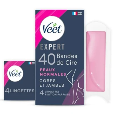 Image de Veet EXPERT 40 Bandes de Cire Froide Corps &amp; Jambes Peaux Normales Finition Parfaite Epilation Longue Durée