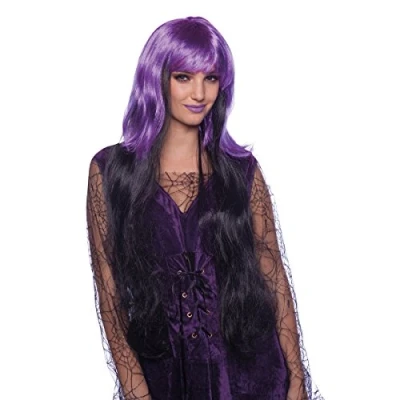 Afbeelding van Halloween pruik, violet, zwart