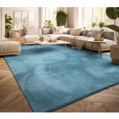 Afbeelding van TT Home Laagpolig woonkamertapijt, effen, modern design, wasbaar, kleur: Lichtblauw, turquoise, afmetingen: 80 x 300 cm