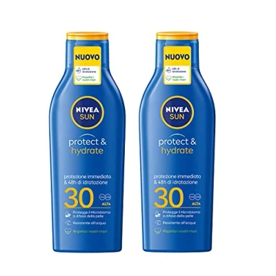 Afbeelding van NIVEA SUN Protect &amp; Hydrate Solar Melk FP 30 2 x 200 ml, zonnecrème hydraterend voor 48 uur, zonwering 30, waterbestendig, met vitamine E antioxidant