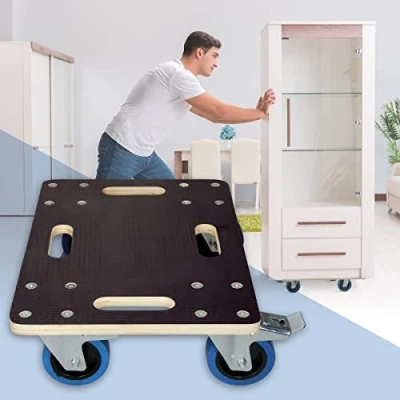 Afbeelding van meubelwagen met 2 zwenkwielen en rem, 35 x 50 cm, draagvermogen tot 800 kg, gemaakt van CNC gefreesd multiplex