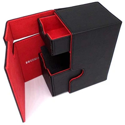 Afbeelding van docsmagic.de Premium Magnetic Tray Box (100) Black/Red + Deck Divider MTG PKM YGO doos zwart/rood